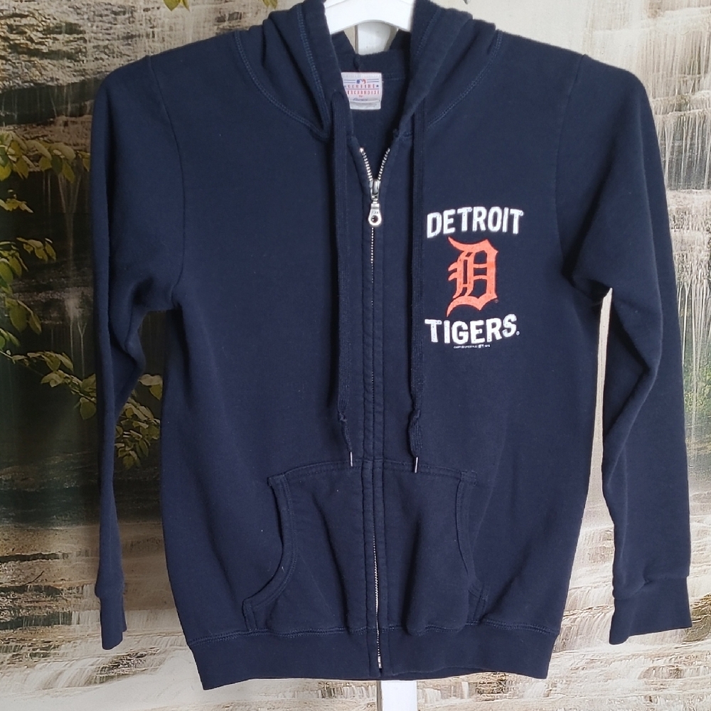 Womens Small Navy Orange Detroit Tigers Zip-Up Long Sleeve Hoodie